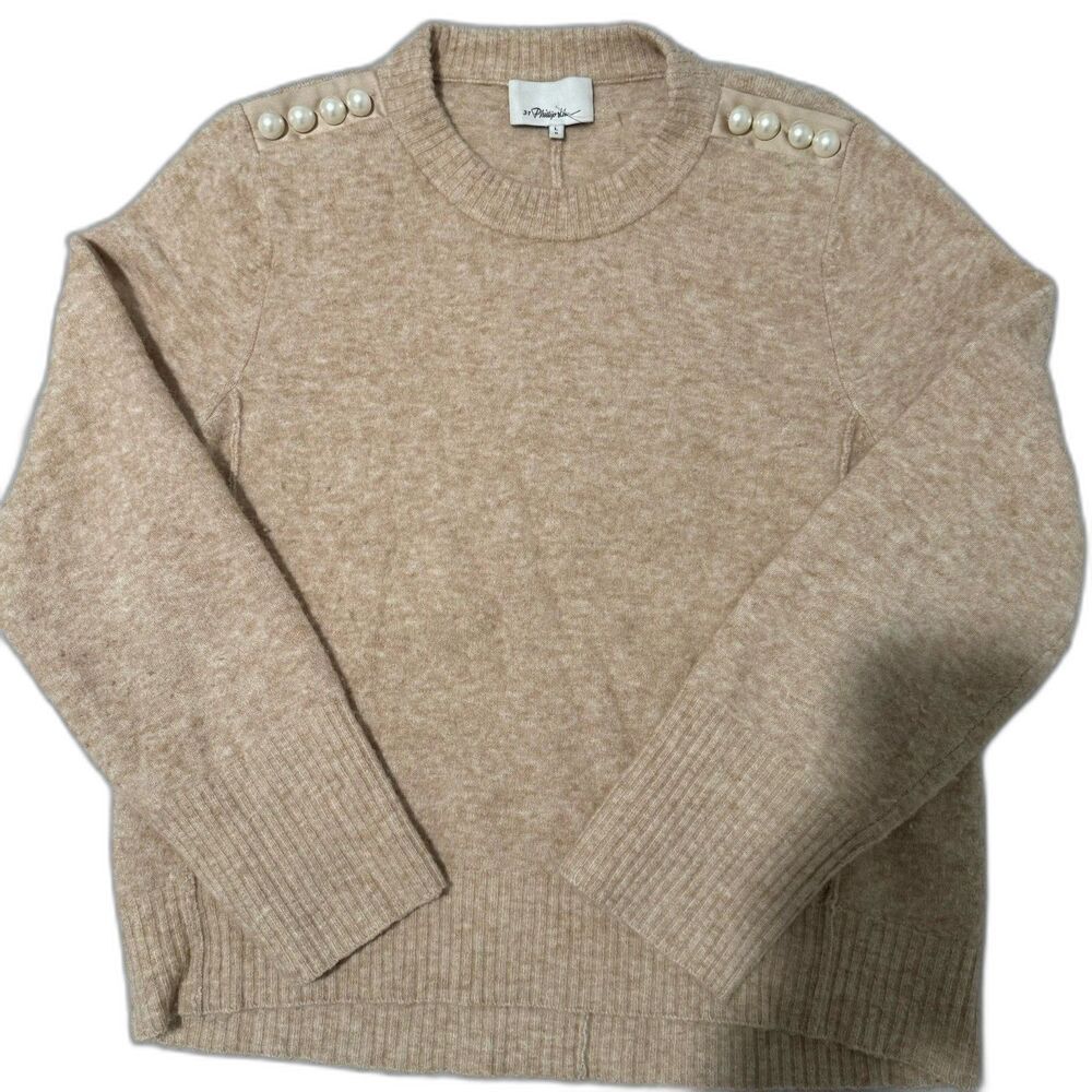 3.1 PHILLIP LIM Crewneck Women's Pearl Shoulder Sweater - L